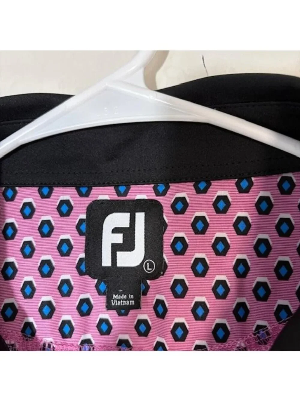 FootJoy Polo Shirt Mens Large Pink Blue Hex Golf Southhampton Club Performance